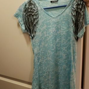 Beautiful blue burnout v-neck top